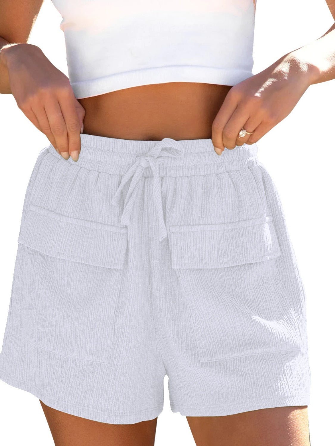 Drawstring High Waist Shorts with Pockets - ClozArt