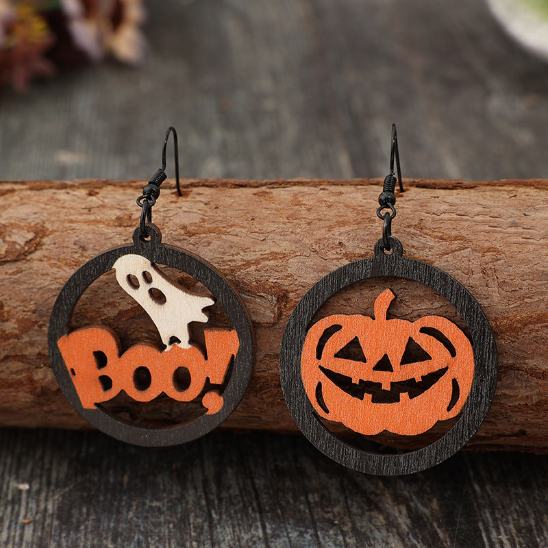 Hollow Pumpkin & Letter Wooden Earrings - ClozArt