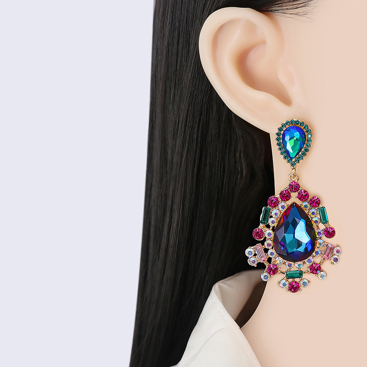 Teardrop Shape Rhinestone Alloy Dangle Earrings - ClozArt