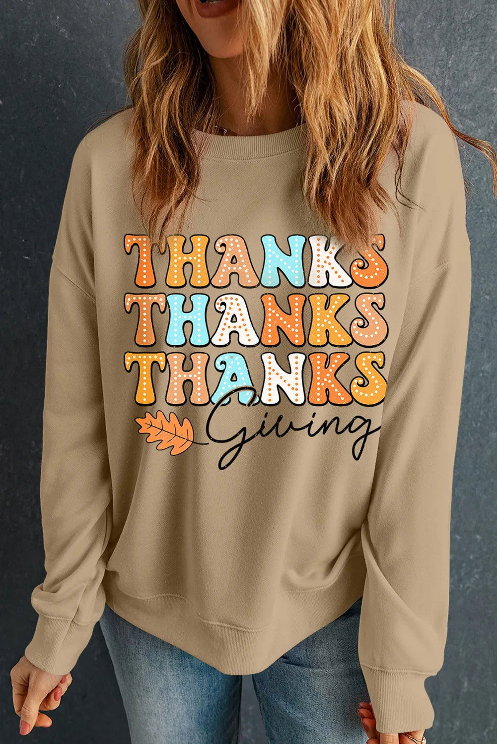 THANKSGIVING Round Neck Dropped Shoulder Sweatshirt