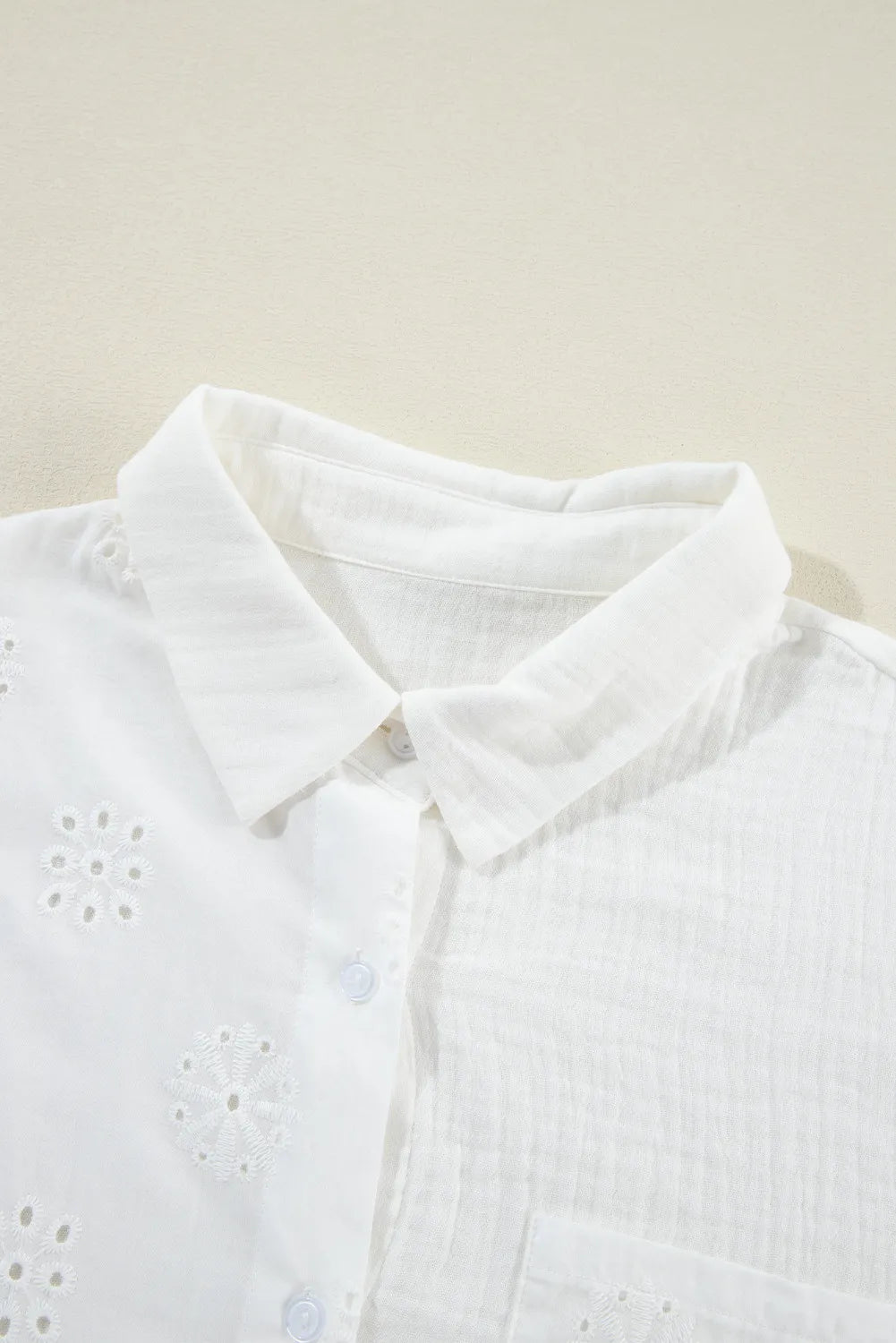 Eyelet Collared Neck Long Sleeve Shirt