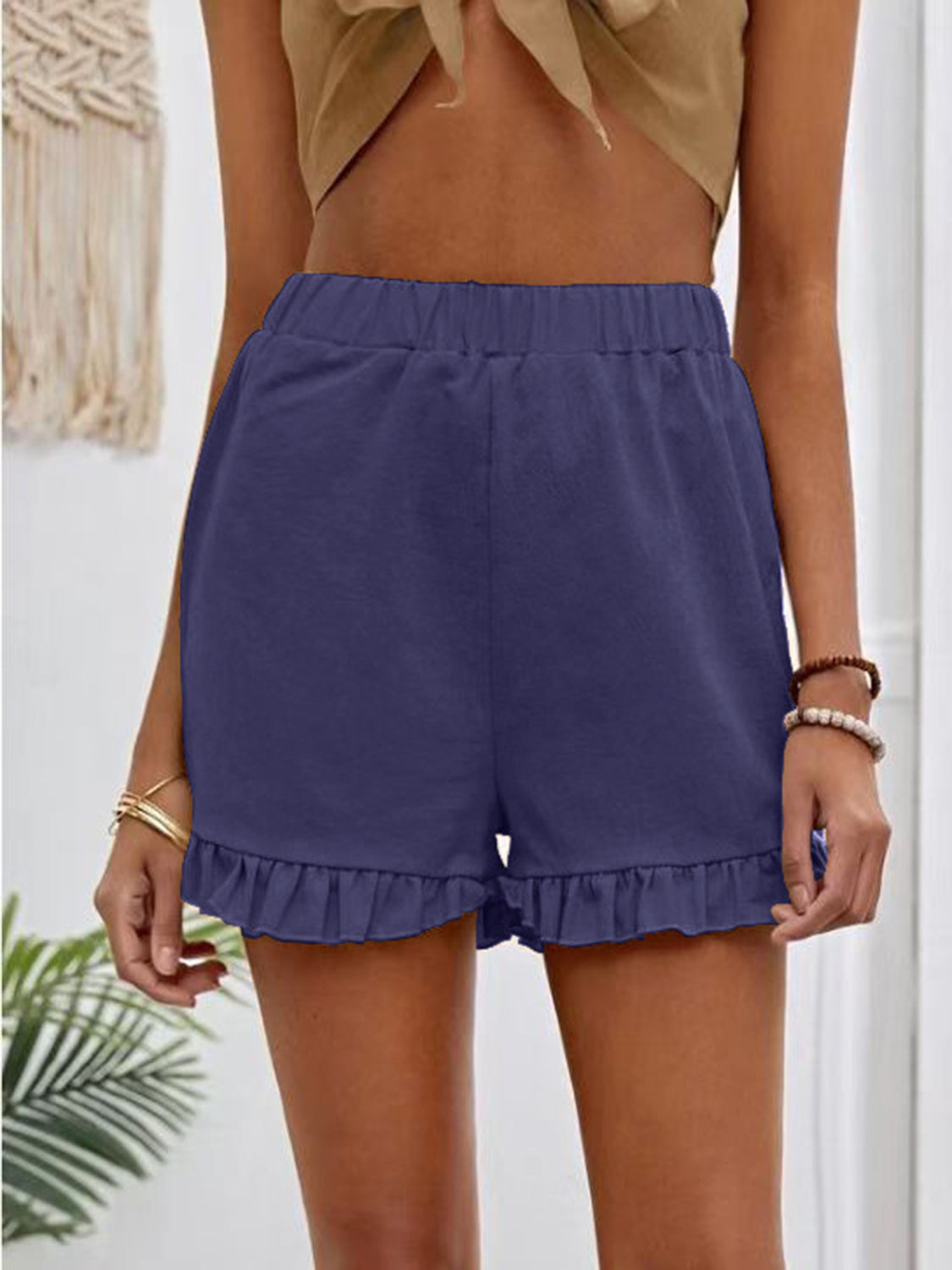 Frill Elastic Waist Shorts - ClozArt