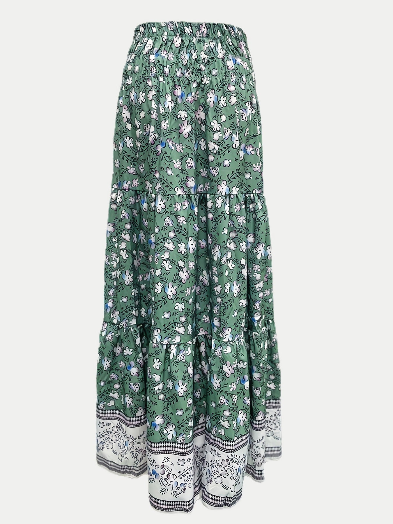 Full Size Tiered Printed Elastic Waist Skirt