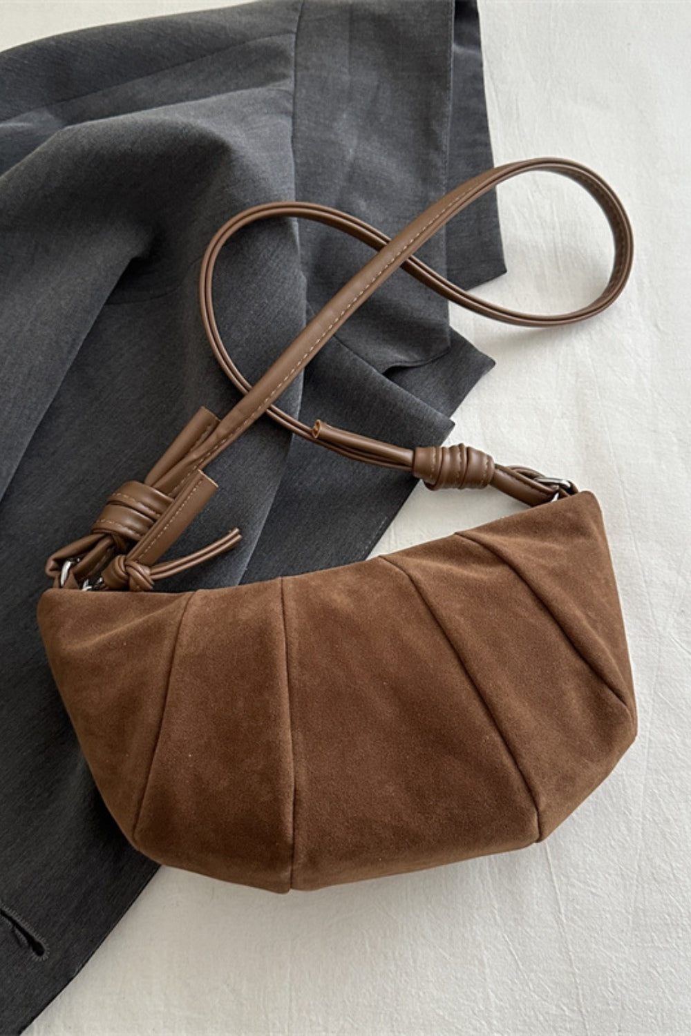 Suede Croissant Shape Shoulder Bag - ClozArt