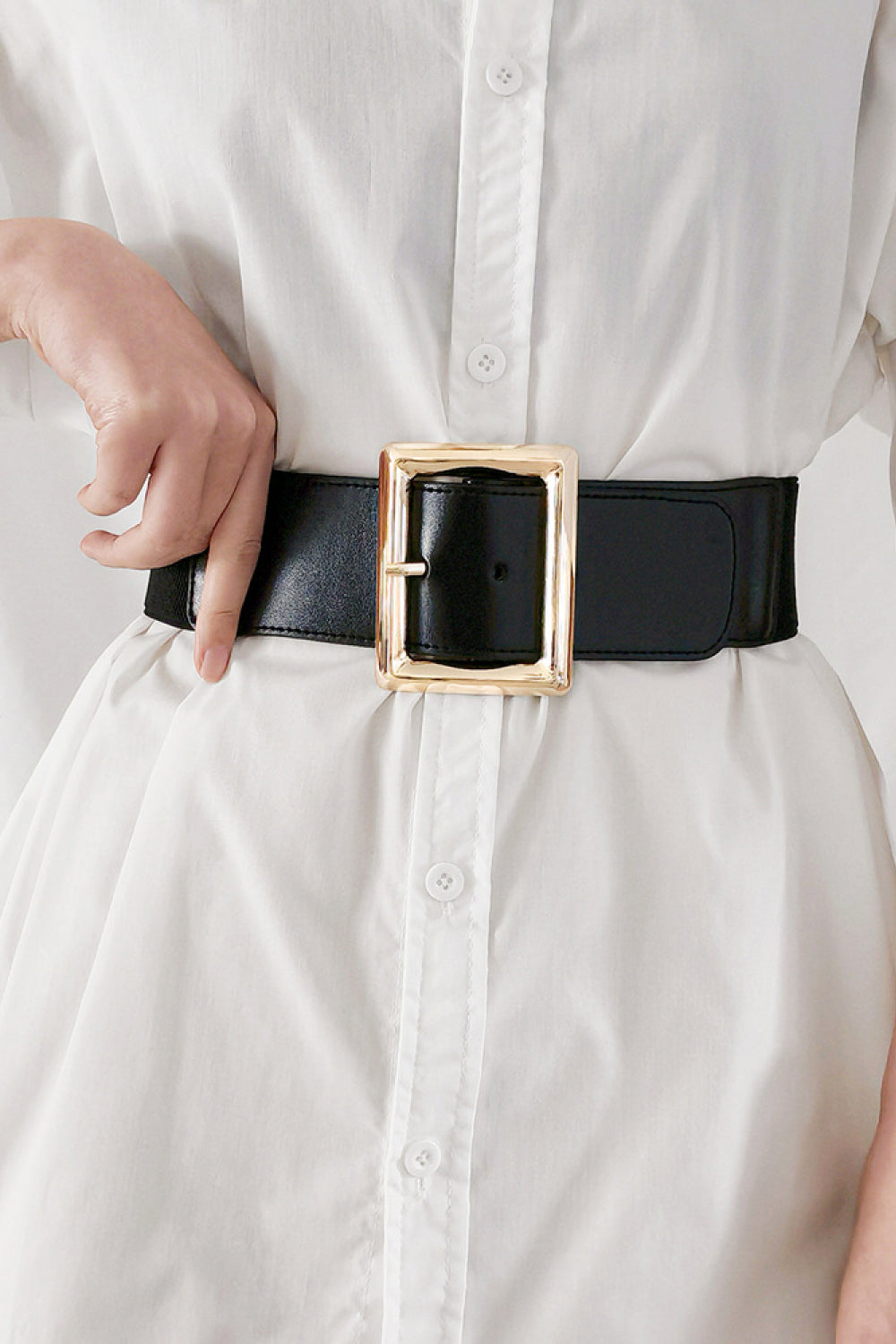 Rectangle Buckle Elastic Wide Belt - ClozArt