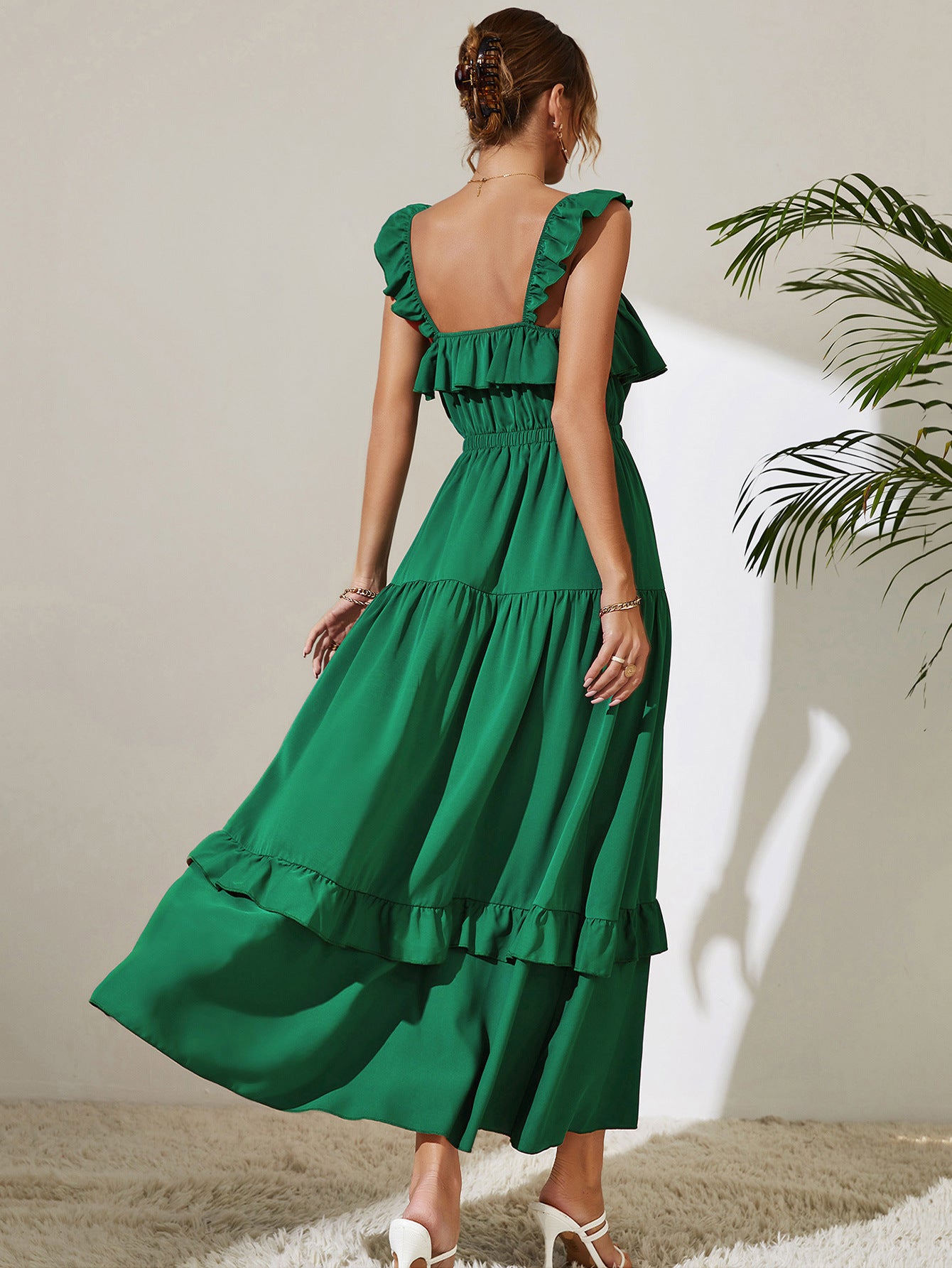 Honey Square Neck Ruffled Maxi Dress - ClozArt