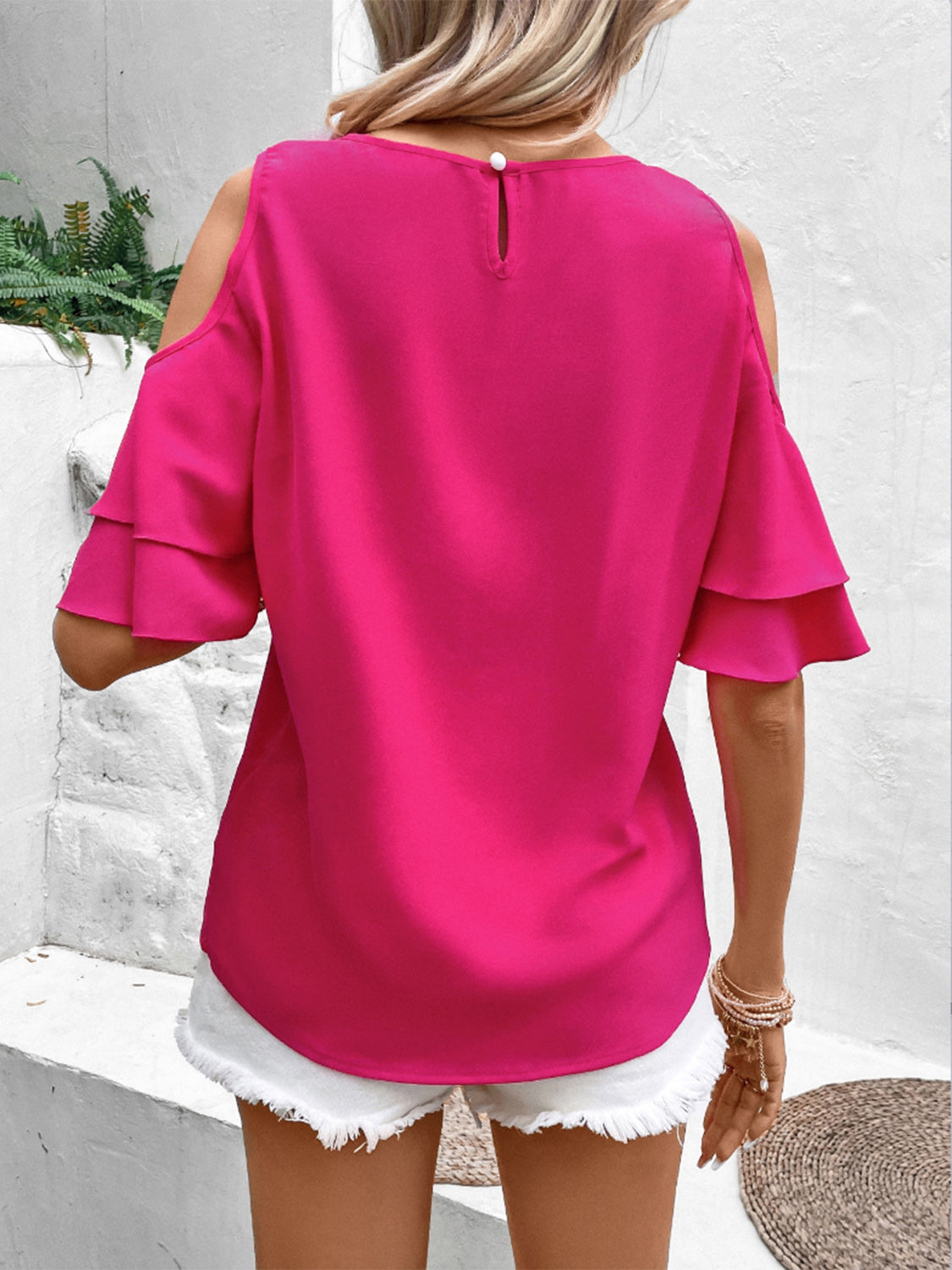 Cold Shoulder Flounce Sleeve Blouse