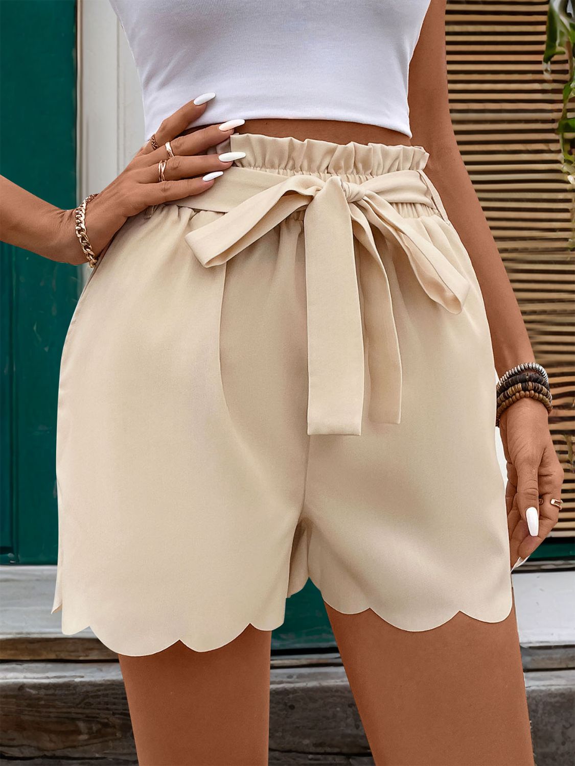 Perfee Frill Tied Shorts with Pockets - ClozArt