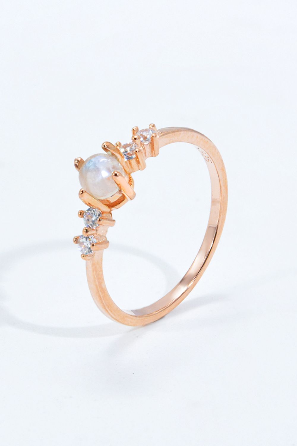 Natural Moonstone and Zircon 18K Rose Gold-Plated Ring - ClozArt