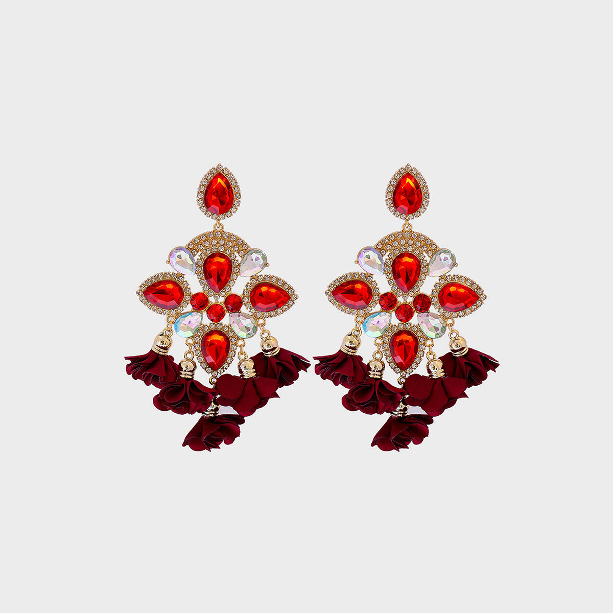 Flower Shape Rhinestone Alloy Dangle Earrings - ClozArt