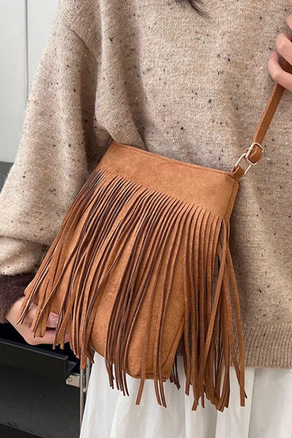 Suede Fringe Shoulder Bag - ClozArt