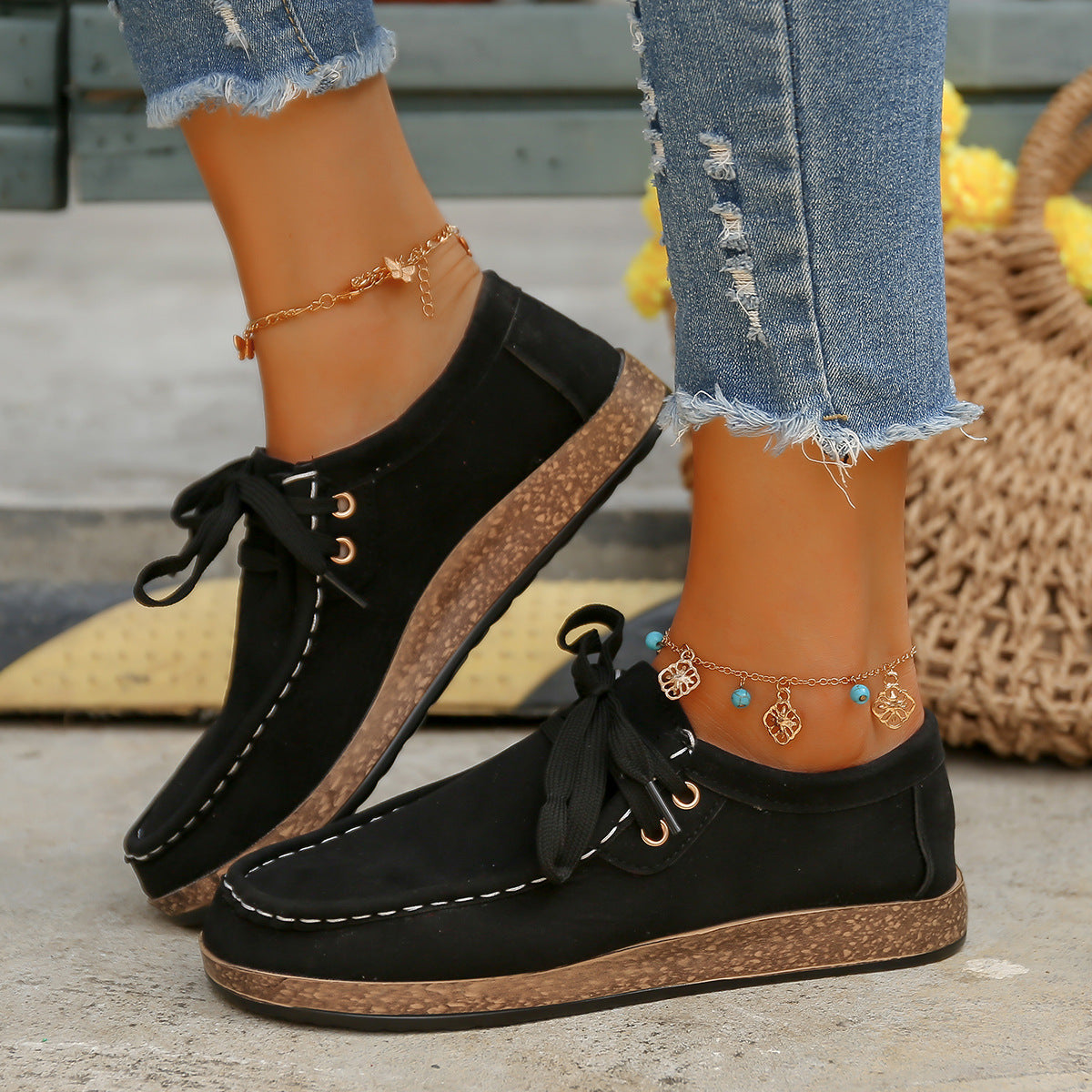 Suede Lace-Up Flat Slip-Ons - ClozArt