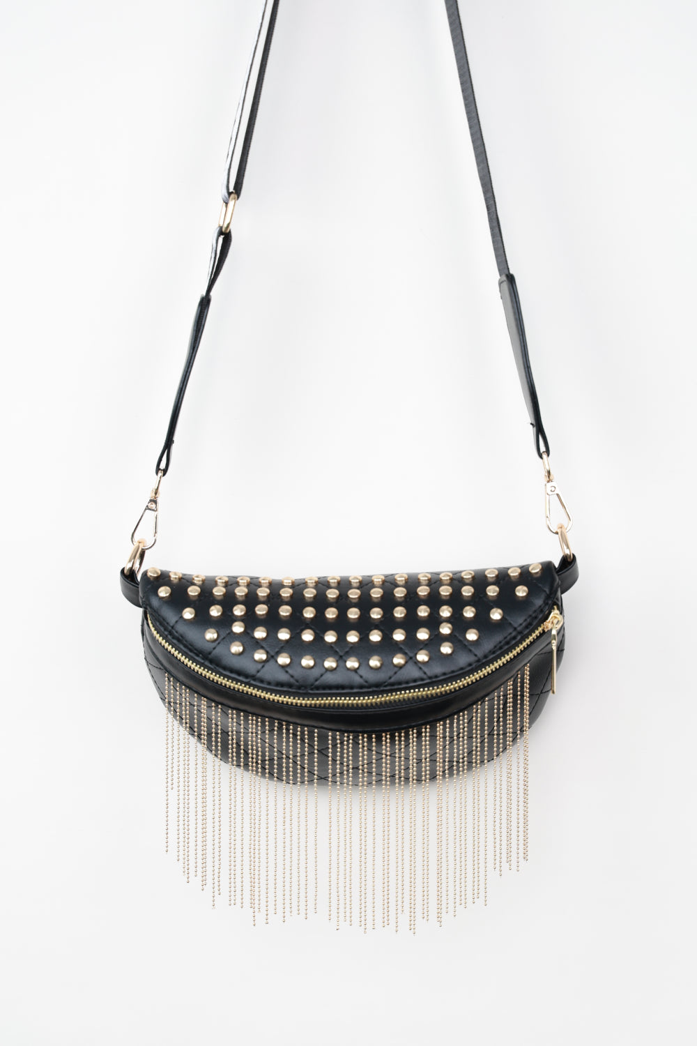 PU Leather Studded Sling Bag with Fringes - ClozArt