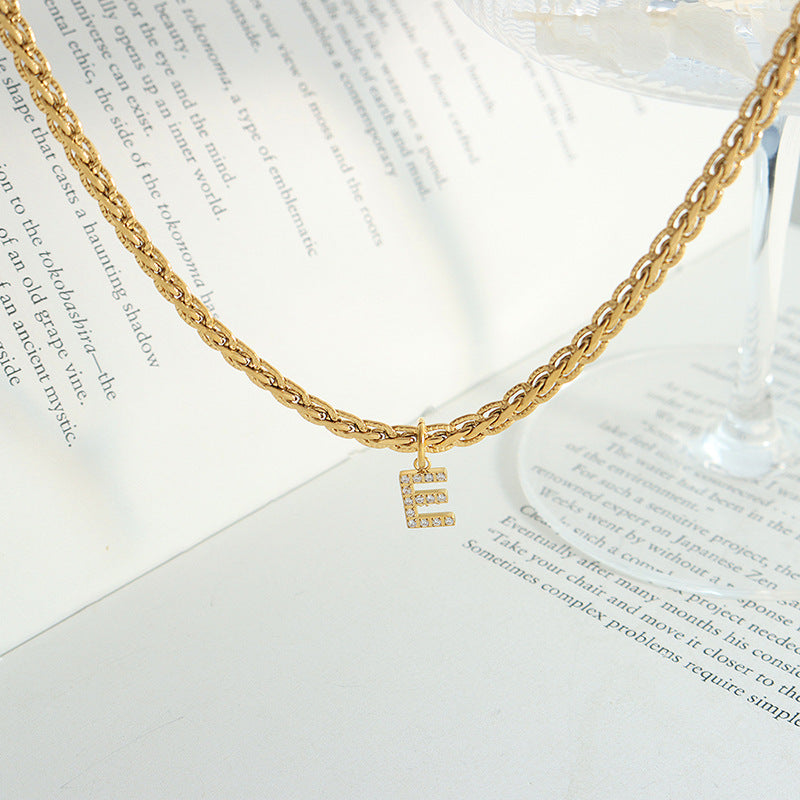 Brass Inlaid Zircon Letter Pendant Necklace - ClozArt