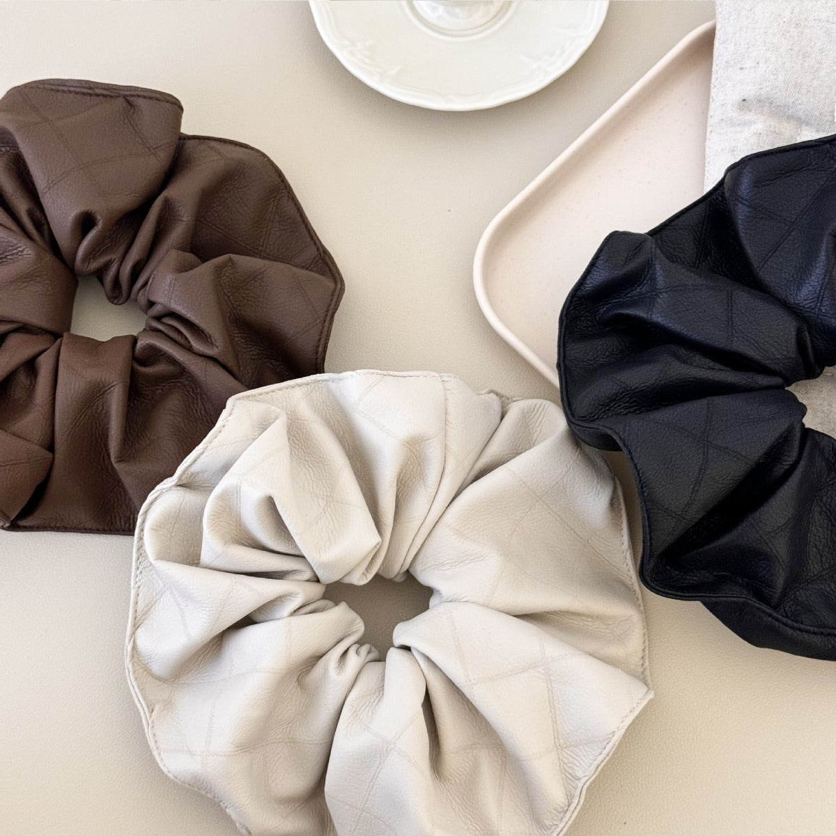 3-Piece PU Leather Elastic Hair Scrunchy - ClozArt