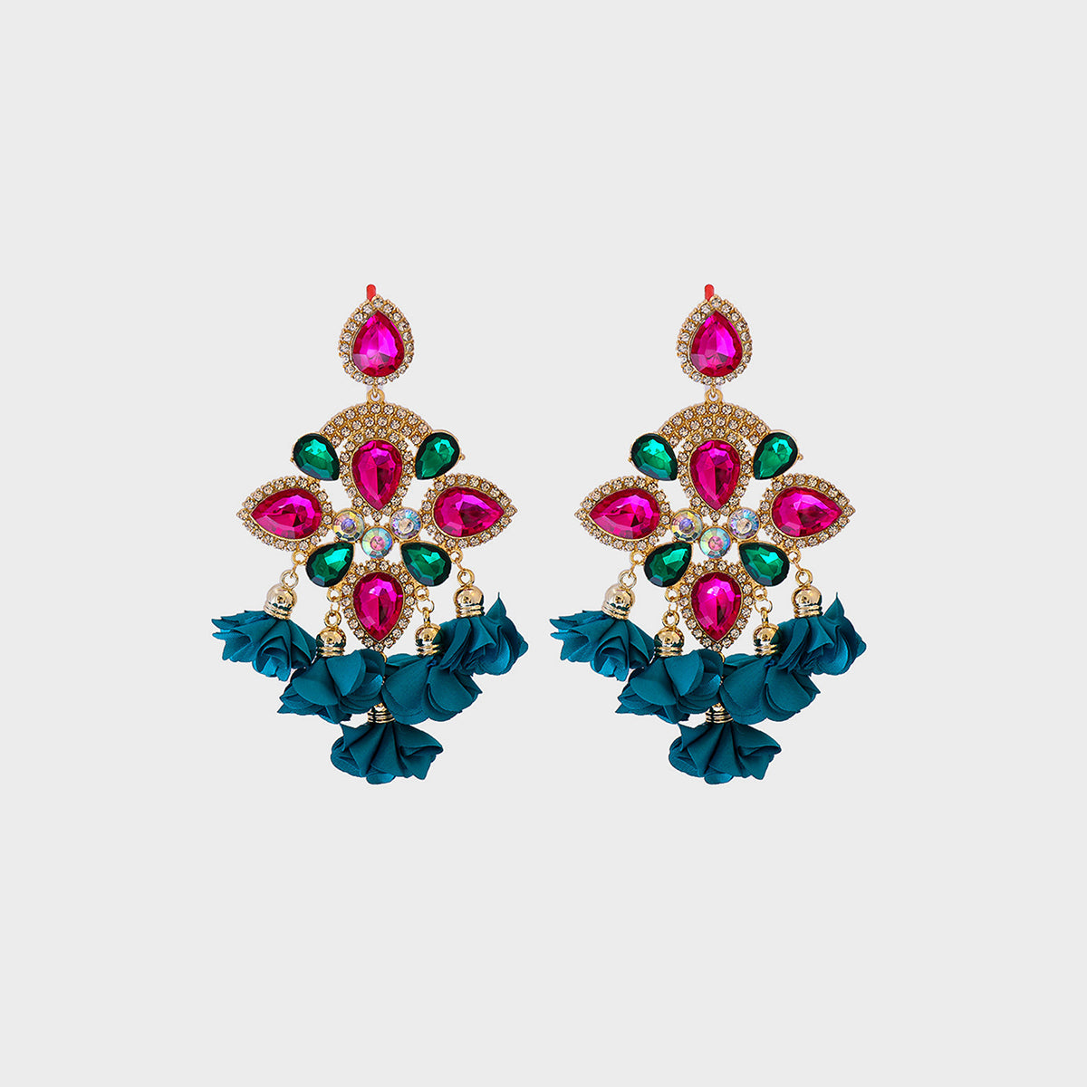 Flower Shape Rhinestone Alloy Dangle Earrings - ClozArt