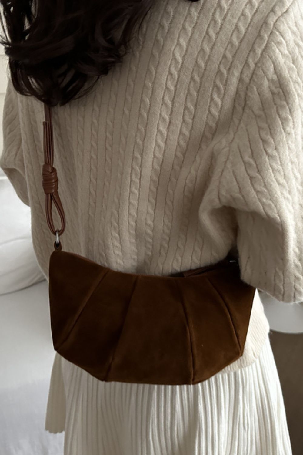 Suede Croissant Shape Shoulder Bag - ClozArt