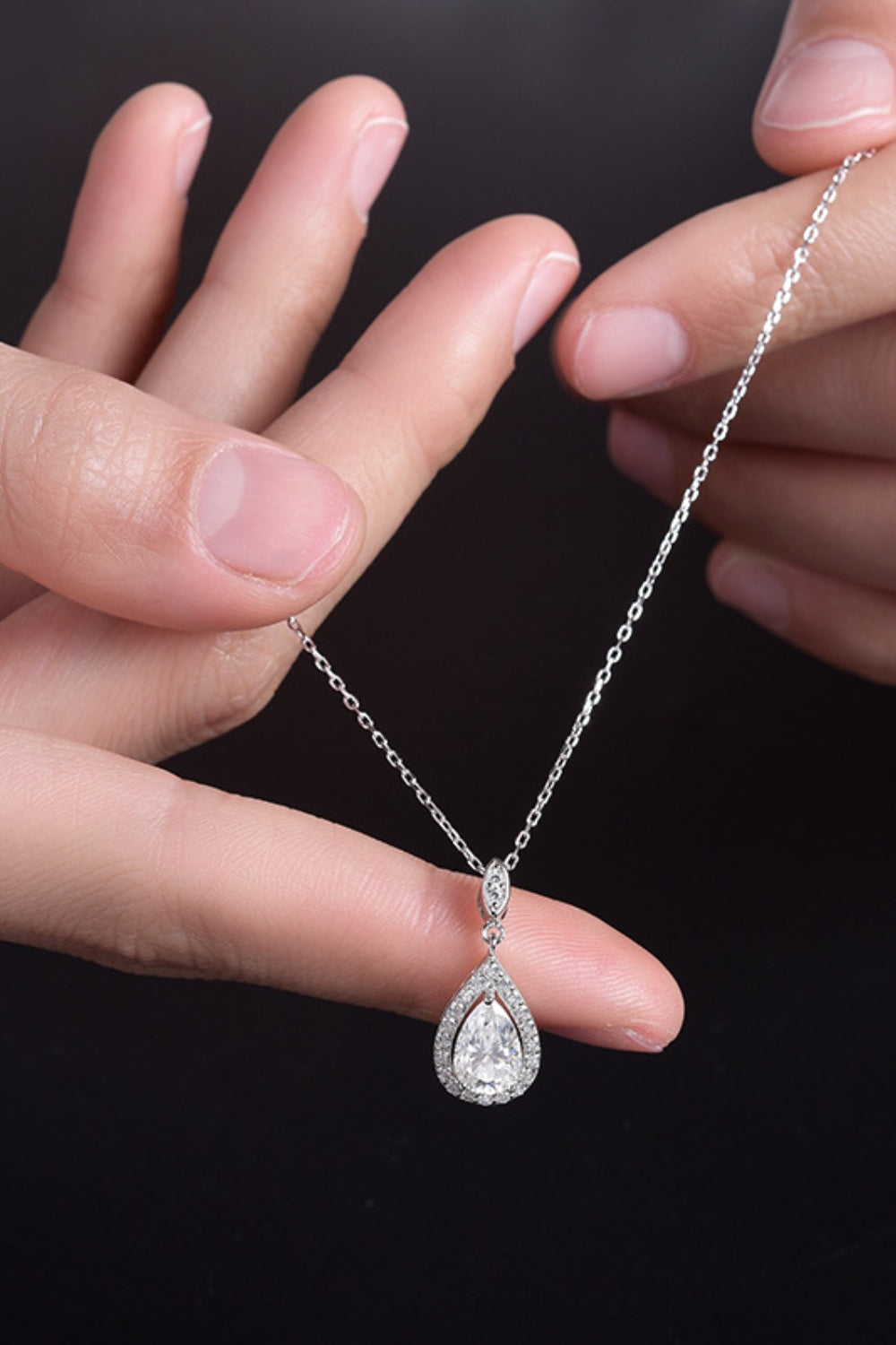 1.5 Carat Moissanite 925 Sterling Silver Teardrop Necklace - ClozArt