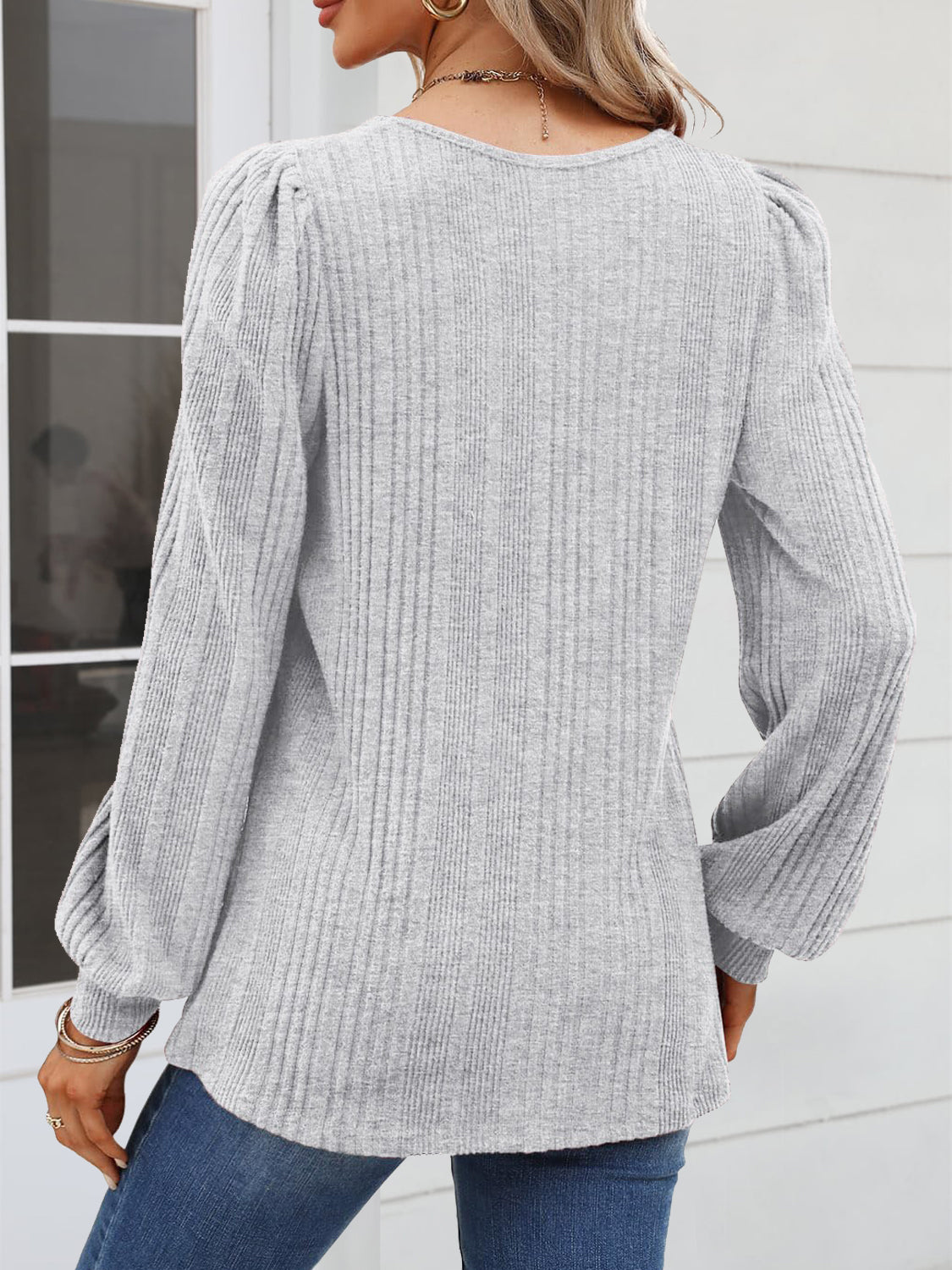 Square Neck Long Sleeve Blouse