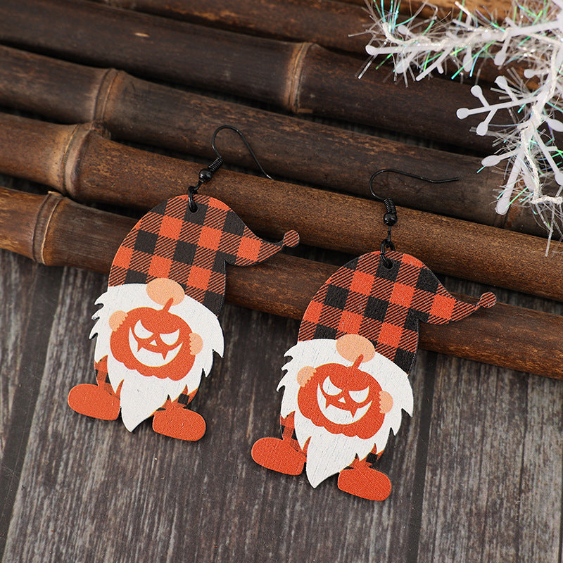 Wooden Dwarfs Pumpkin Dangle Earrings - ClozArt