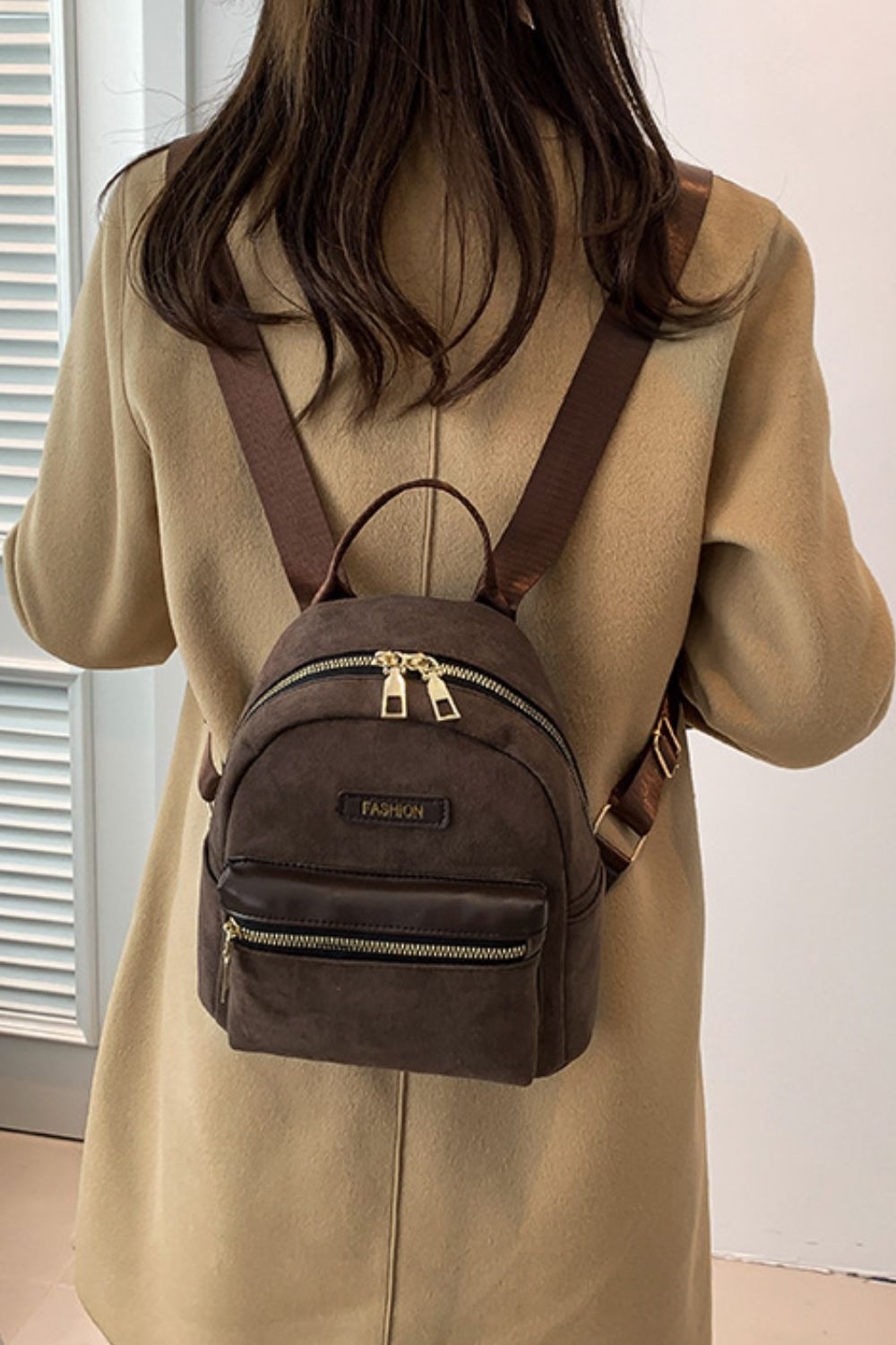 Suede Adjustable Strap Backpack Bag - ClozArt