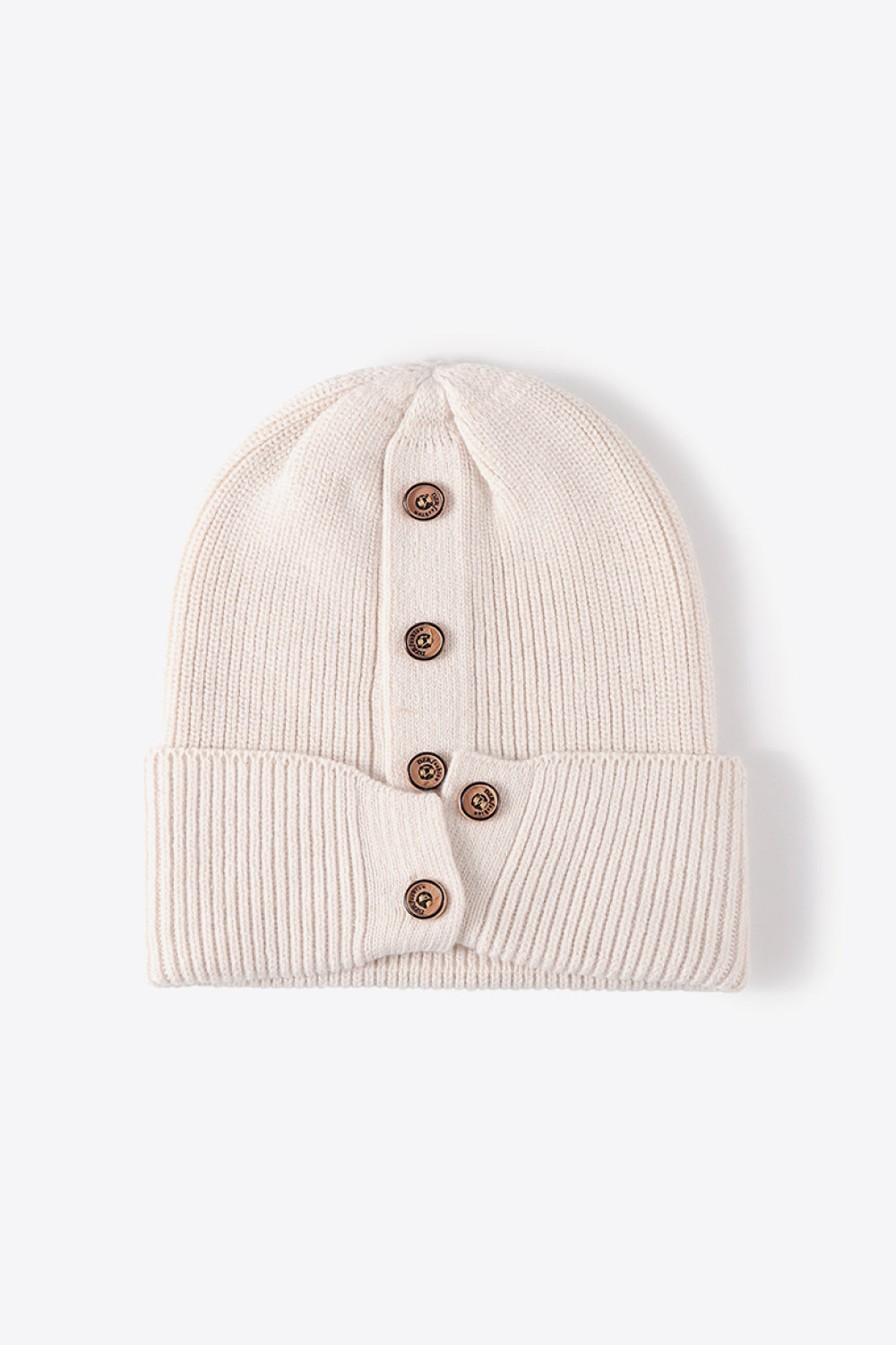 Button Detail Rib-Knit Cuff Beanie - ClozArt