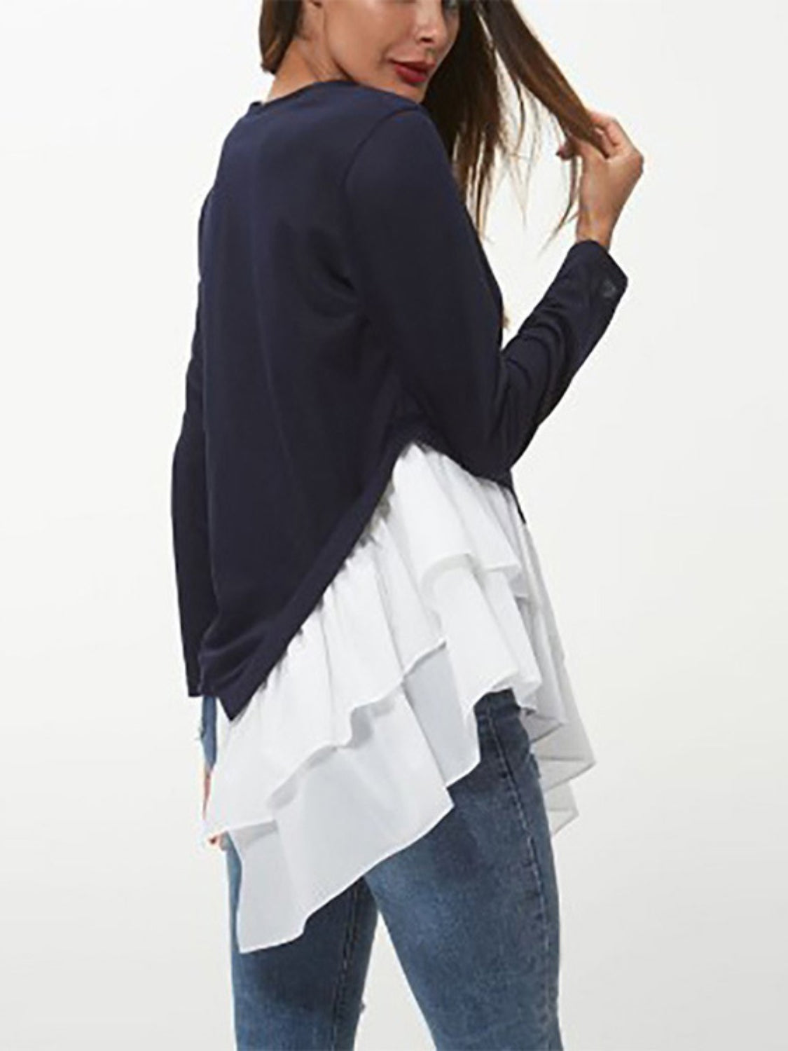 Ivy Lane Tiered Contrast Round Neck Long Sleeve T-Shirt