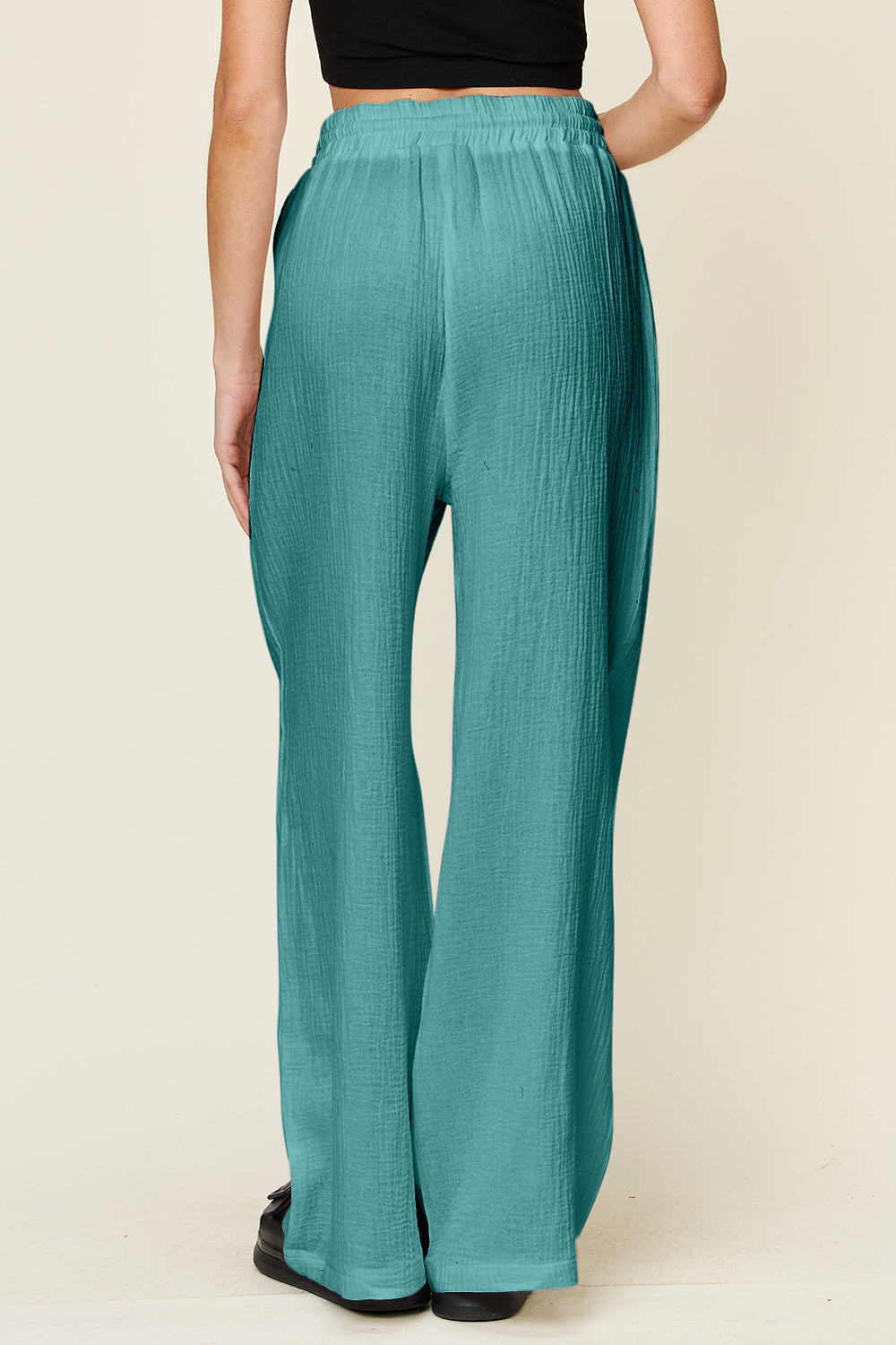 Double Take Full Size Texture Drawstring Wide Leg Pants - ClozArt