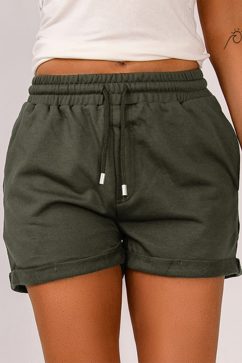 Drawstring Waist Cuffed Shorts - ClozArt