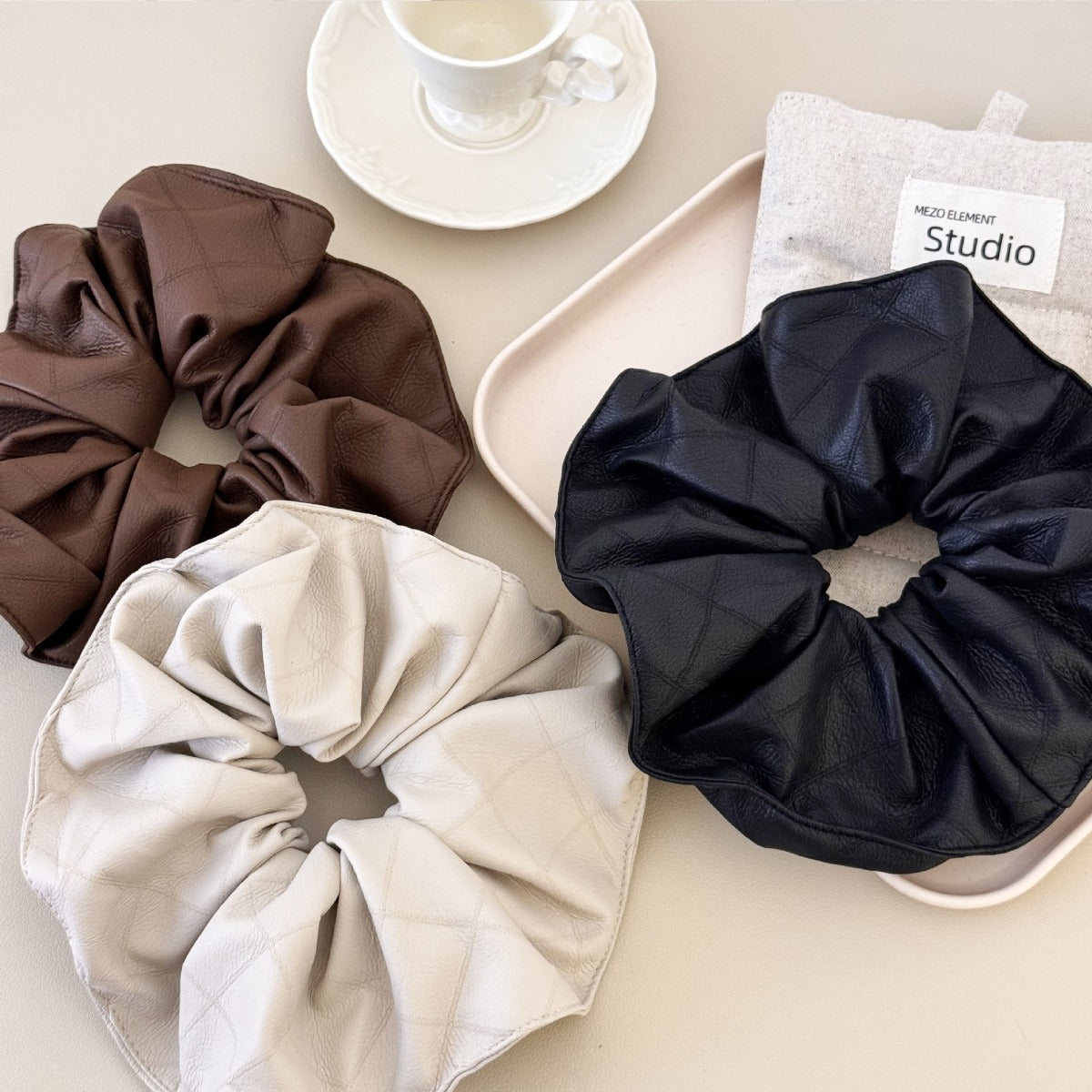 3-Piece PU Leather Elastic Hair Scrunchy - ClozArt