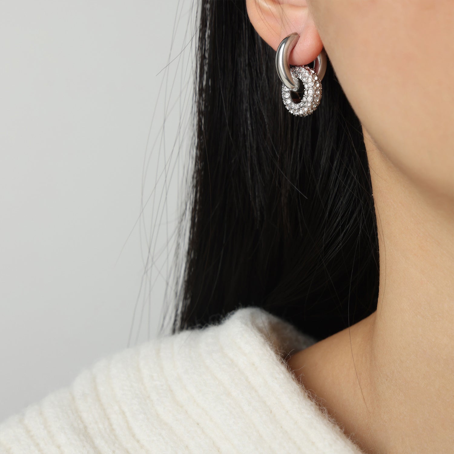 Titanium Steel Inlaid Zircon Double-Hoop Earrings - ClozArt