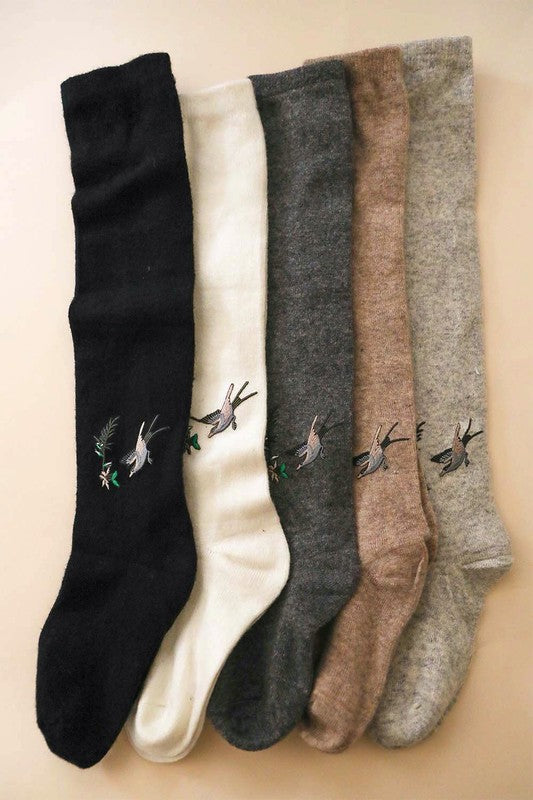 Hummingbird Wool Knee High Socks