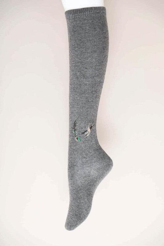 Hummingbird Wool Knee High Socks