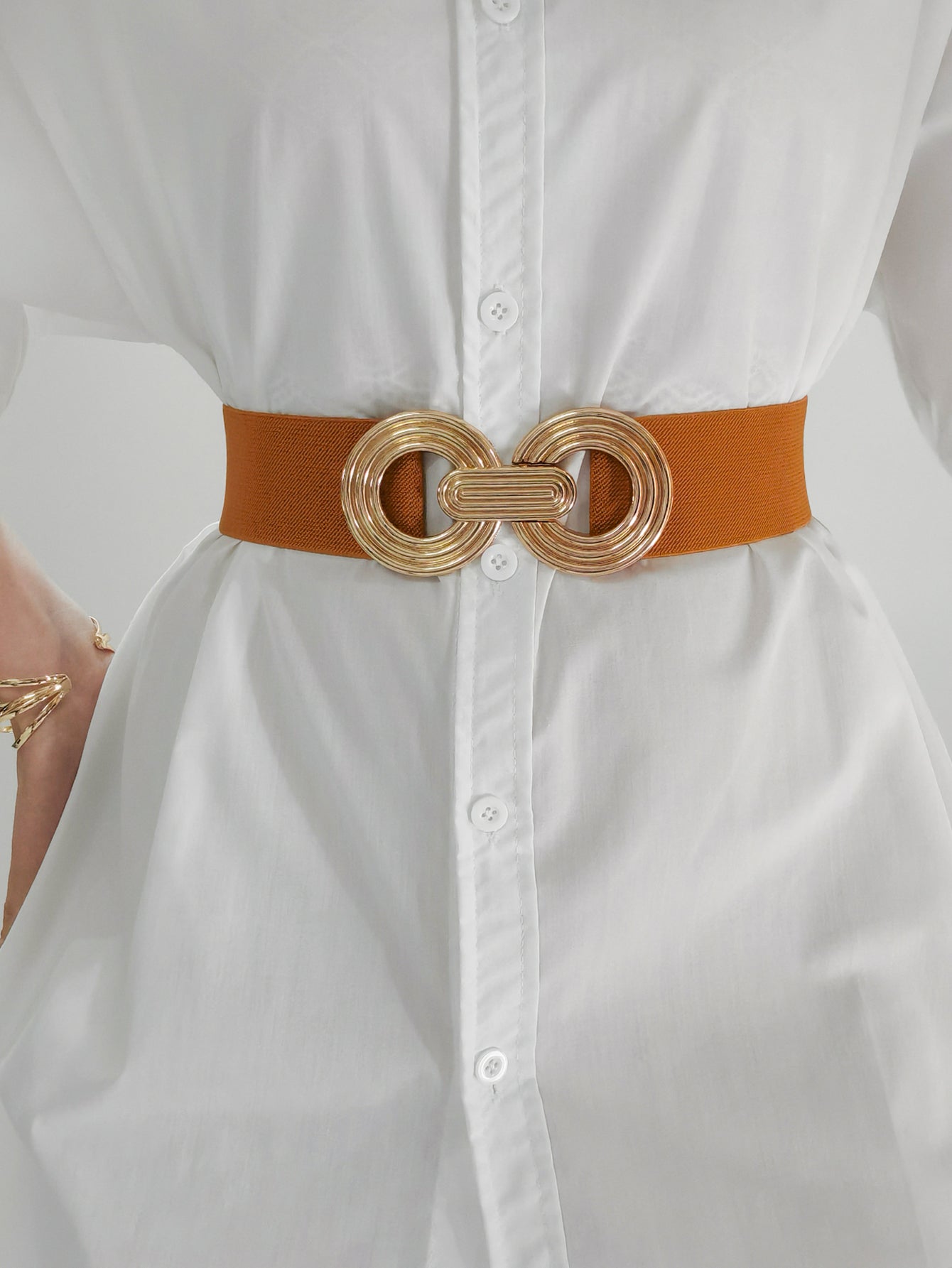 Geometric Buckle Elastic Wide Belt - ClozArt