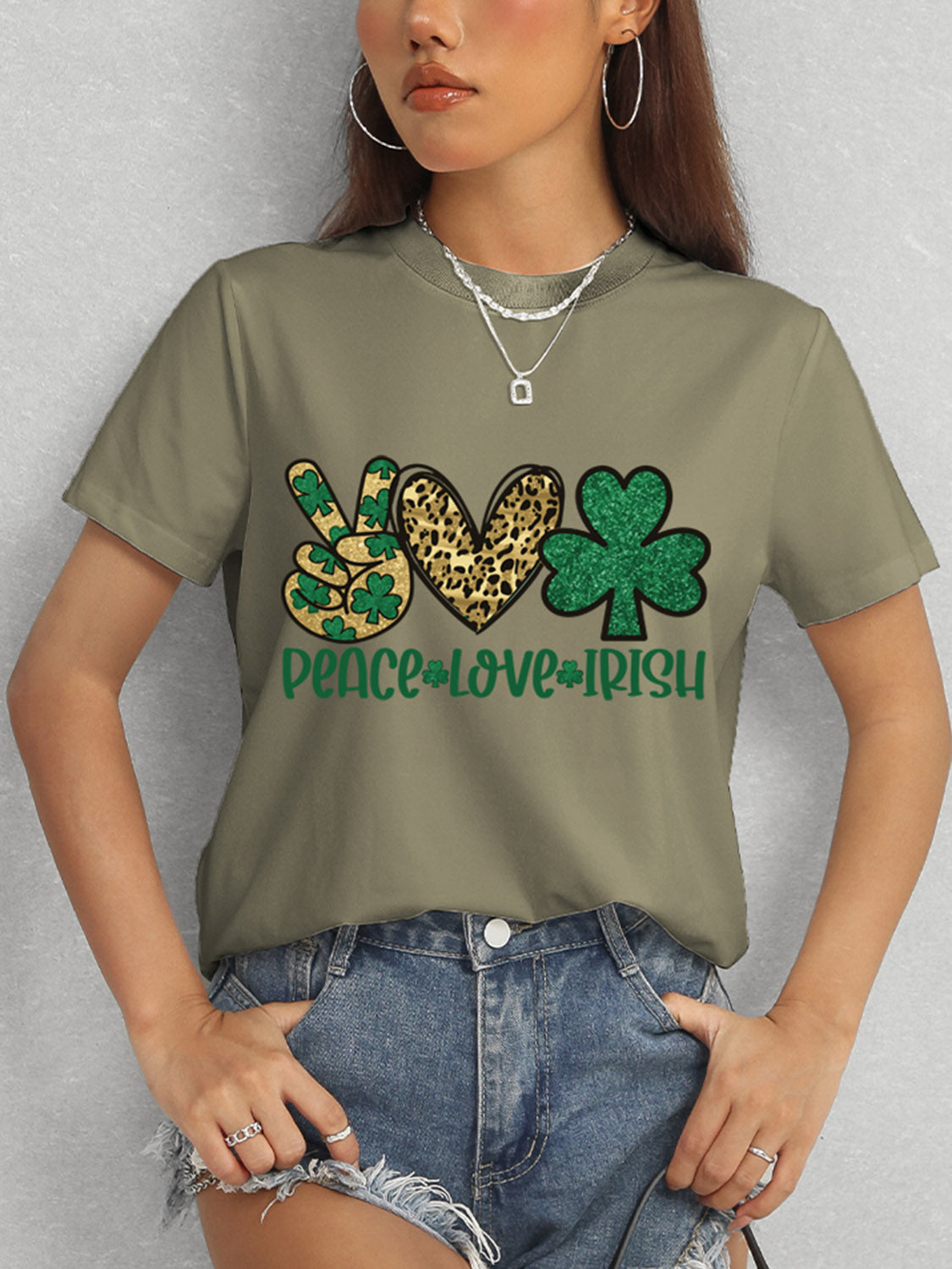 PEACE LOVE IRISH Round Neck Short Sleeve T-Shirt