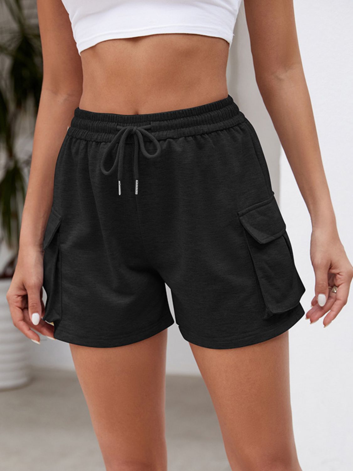 Drawstring Elastic Waist Shorts with Pockets - ClozArt