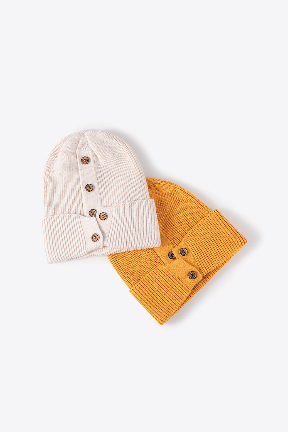 Button Detail Rib-Knit Cuff Beanie - ClozArt