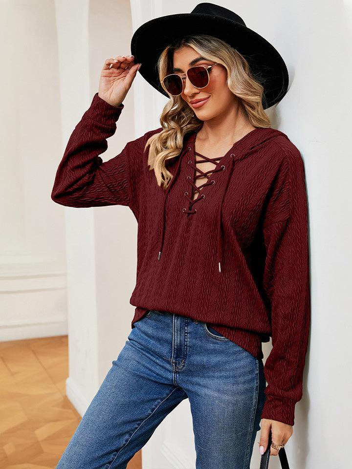 Lace-Up Long Sleeve Hoodie