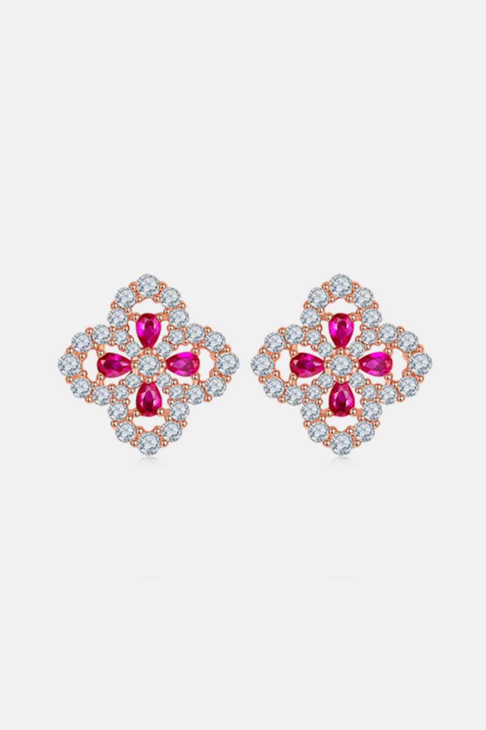 925 Sterling Silver Lab-Grown Ruby Flower Shape Stud Earrings - ClozArt