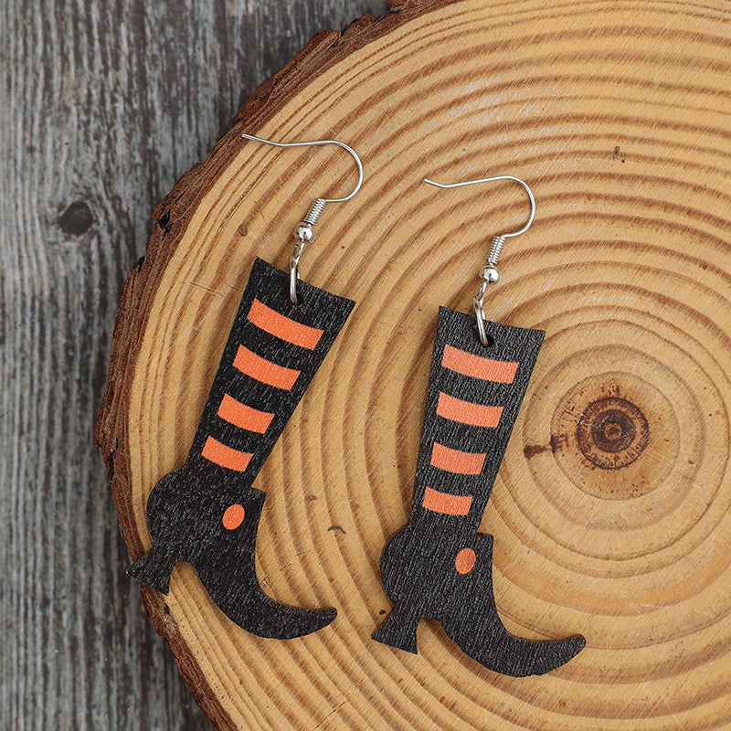 Alloy Wooden Boots Earrings - ClozArt