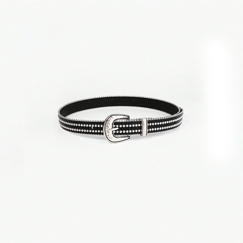 Studded Rhinestone PU Leather Belt - ClozArt