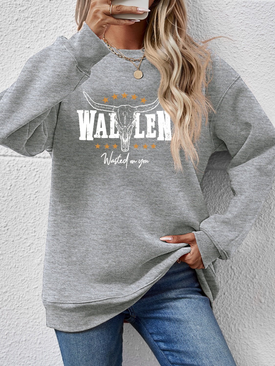 Graphic Round Neck Dropped Shoulder Sweatshirt