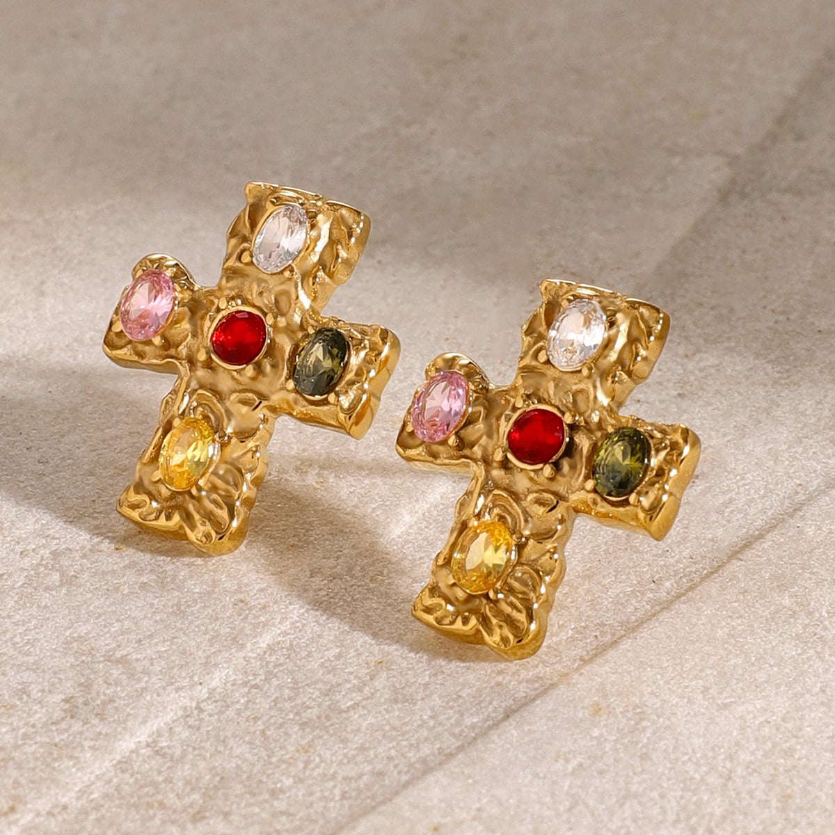 18K Gold-Plated Zircon Cross Earrings - ClozArt