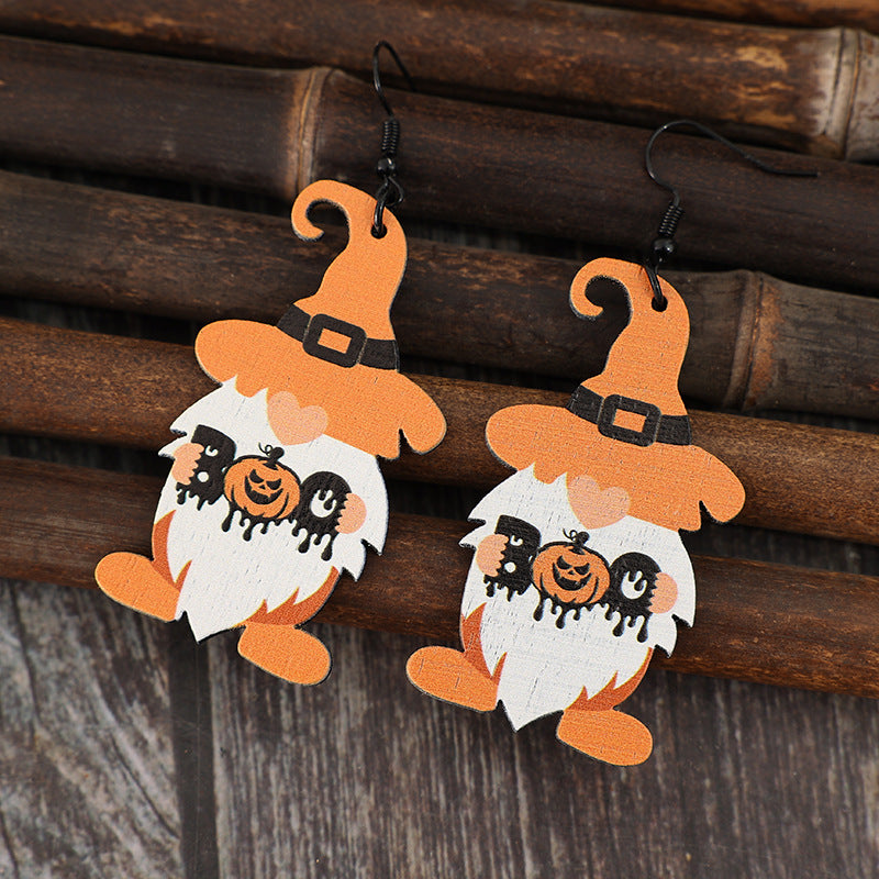 Wooden Dwarfs Pumpkin Dangle Earrings - ClozArt