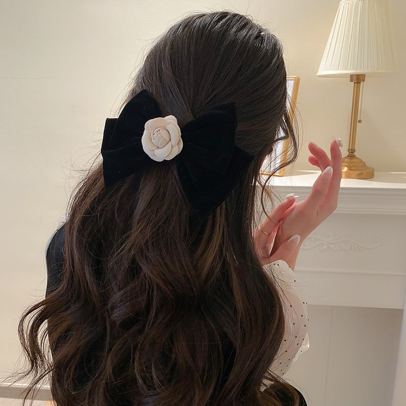 Rose Trim Bow Hair Clip - ClozArt