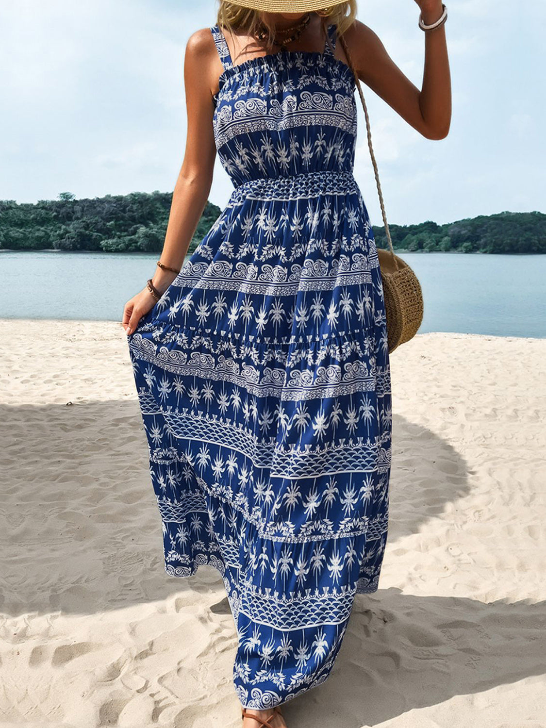 Perfee Printed Square Neck Sleeveless Maxi Dress - ClozArt