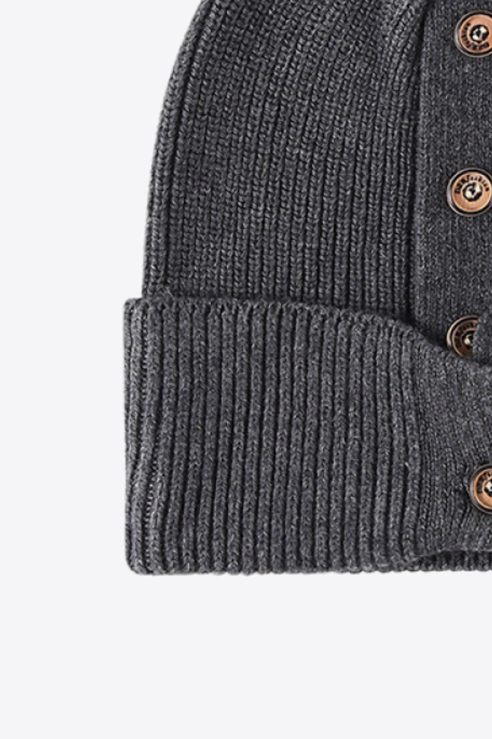 Button Detail Rib-Knit Cuff Beanie - ClozArt