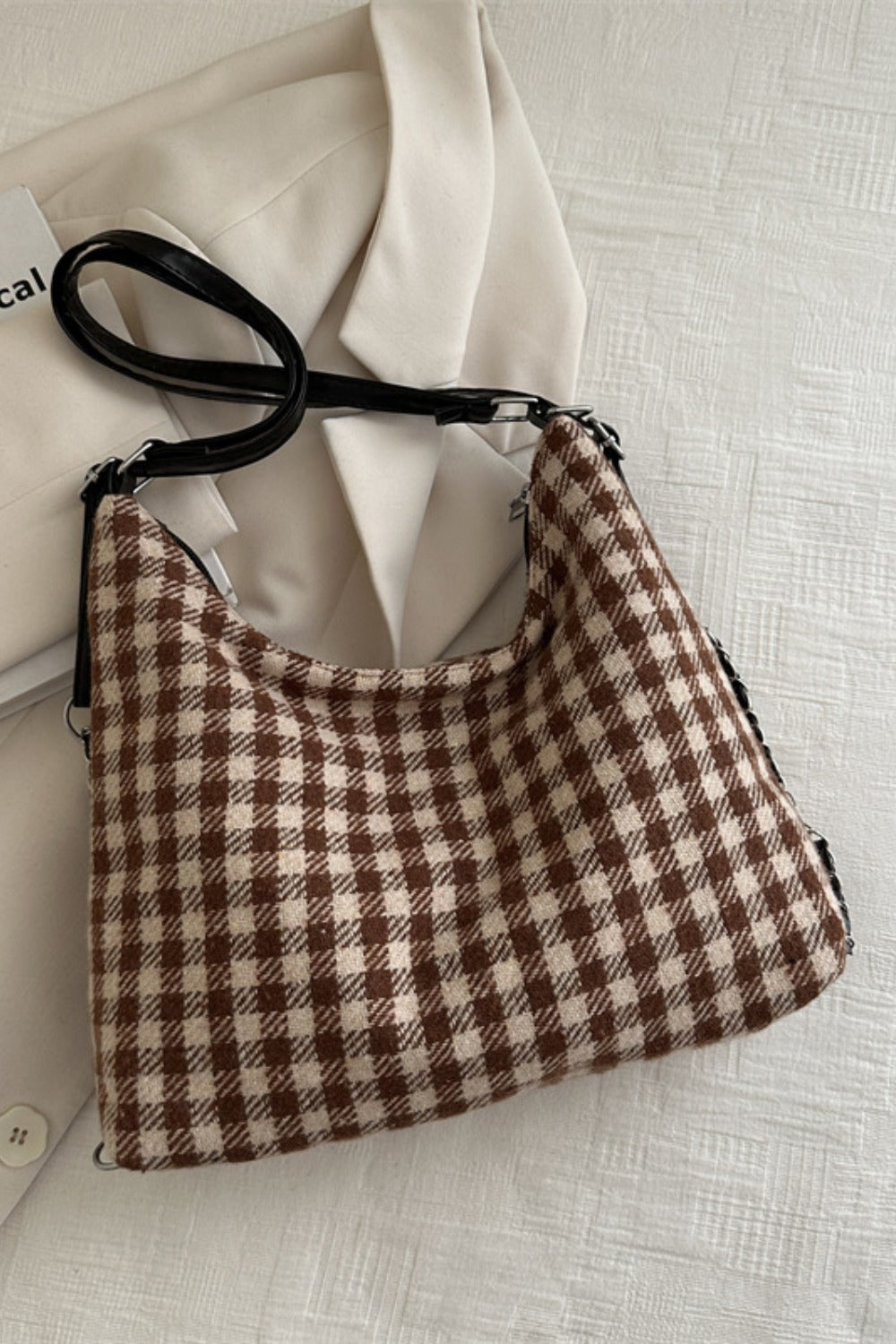 Plaid Adjustable Strap Handbag - ClozArt