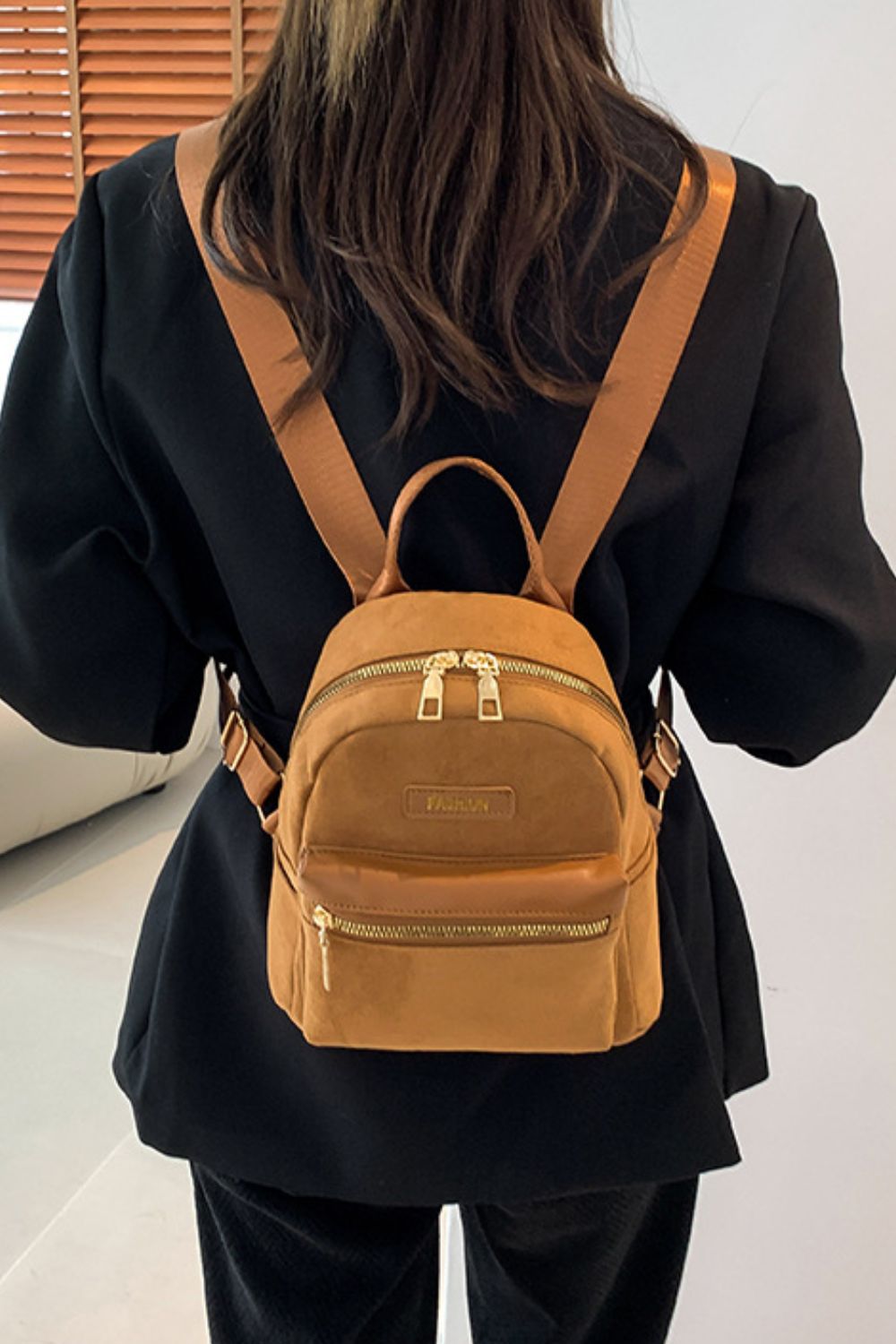 Suede Adjustable Strap Backpack Bag - ClozArt