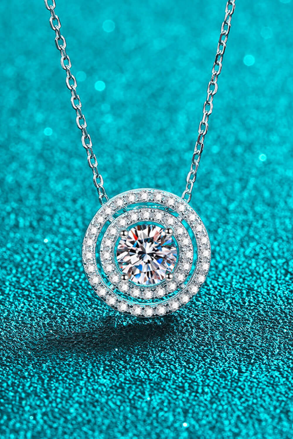 Moissanite Round Pendant Rhodium-Plated Necklace - ClozArt